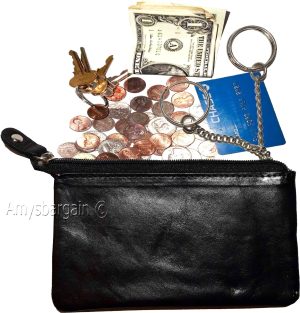 Leather Change Purse bag Ladies Wallet purse mini pocket zip coin case key ring.