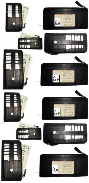 Lot of 12 Black Solid Genuine Leather Wallet, Zipper Case Credit Card ID Holder