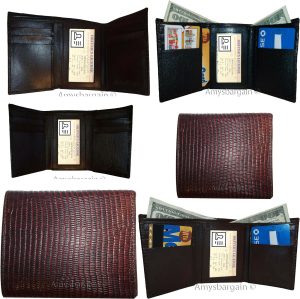 Lot of 6 Italian Style Lizard skin Printed Leather Man's Brown Trifold wallet BN