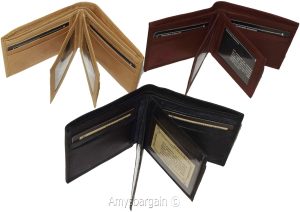 Men's Bifold leather wallet 2 center pieces 9 card 3 IDs Genuine leather wallet