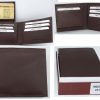 Men's RFID brown wallet bifold genuine leather protect IDs credit cards in box.