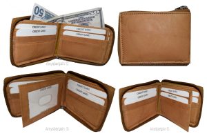 Men’s Zip around wallet. Leather wallet Center piece 9 credit card ID 2 Billfold