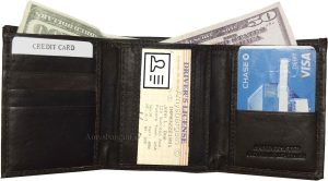 New Men's Trifold Leather Wallet 2 Bill slots ID credit card space Brand new