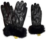 New Size (L) Women's Fur Trimmed leather gloves, Black Warm Winter Gloves BNWT