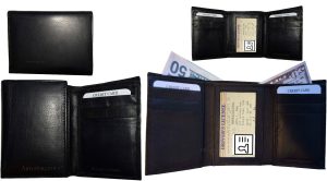 Lot of 2 New Men's Black leather trifold wallet 6 credit cards 2 bill slots BN