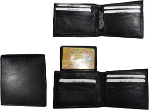 Lot of 3 Men's Bi-fold Leather Wallet 11 credit cards 2 ID Black Billfold wallet