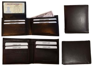 Lot of 4 Men's Brown Bifold Calfskin leather 2 Bill slot 7 card 1 ID Window new