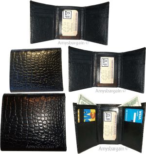 Lot of 5 Italian Style Crocodile Printed Leather Man's Black Trifold wallet BNWT