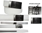 Men's Belt. Size 30" Leather Dress Belt. Auto Lock Crocodile Skin Printed Buckle