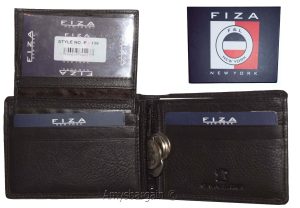 New FIZA NY Leather men's Bifold wallet Black 2 bill slots 2 ID zip coin case