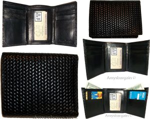 lot of 2 woven printed genuine leather man's black trifold wallet ID credit card
