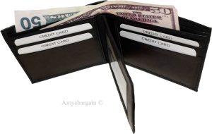 new man's quality buff leather billfold wallet 6 credit card spaces w/id bnwt