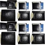 Lot of 12 Crocodile skin printed leather money clip Black Bifold Billfold BR New