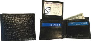 Lot of 2 New Crocodile Skin Printed Leather man's bi fold wallet 6 cards ID BNWT