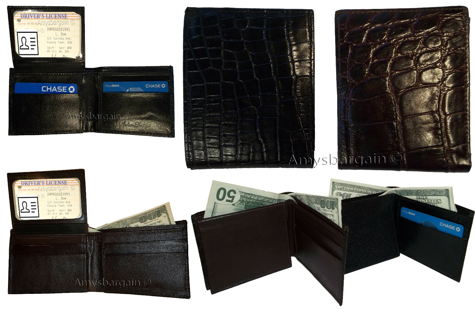 Lot of 2 New Crocodile Skin Printed Leather man's bi fold wallet 6 cards ID BNWT - Image 11