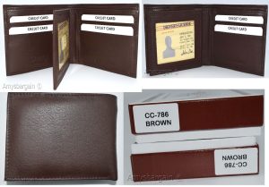 Men's RFID brown wallet bifold genuine leather protect IDs credit cards in box.