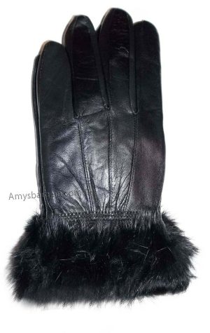 New Size (XL) Women's Fur Trimmed leather gloves, Black Warm Winter Gloves BNWT