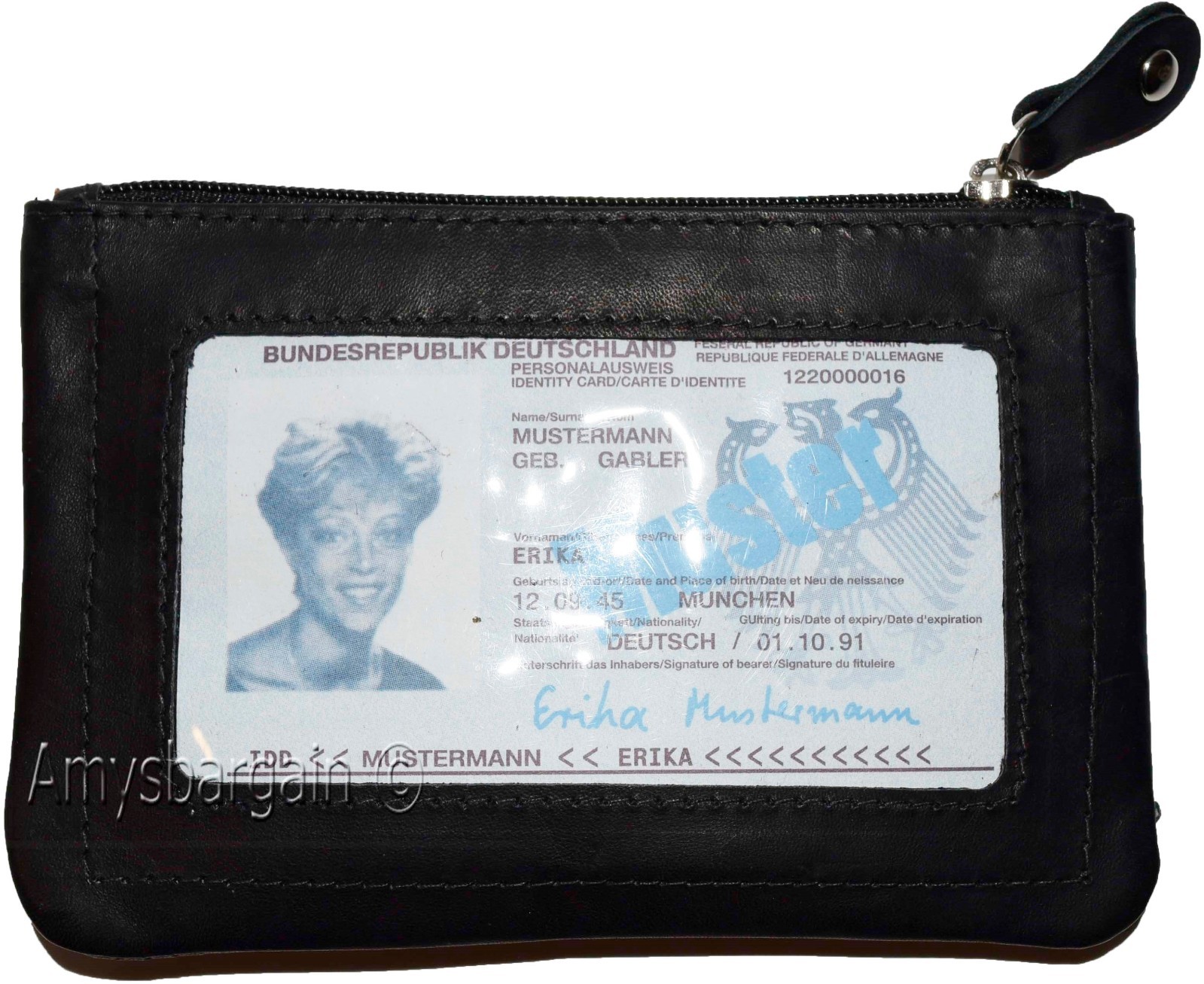Women's black leather change purse ID window key ring wrist-let new coin case - Image 11