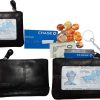 Women's black leather change purse ID window key ring wrist-let new coin case