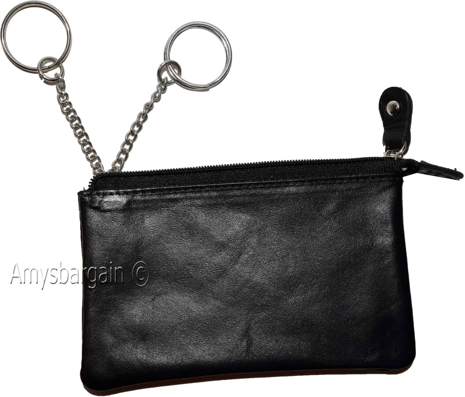 Women's black leather change purse ID window key ring wrist-let new coin case - Image 12
