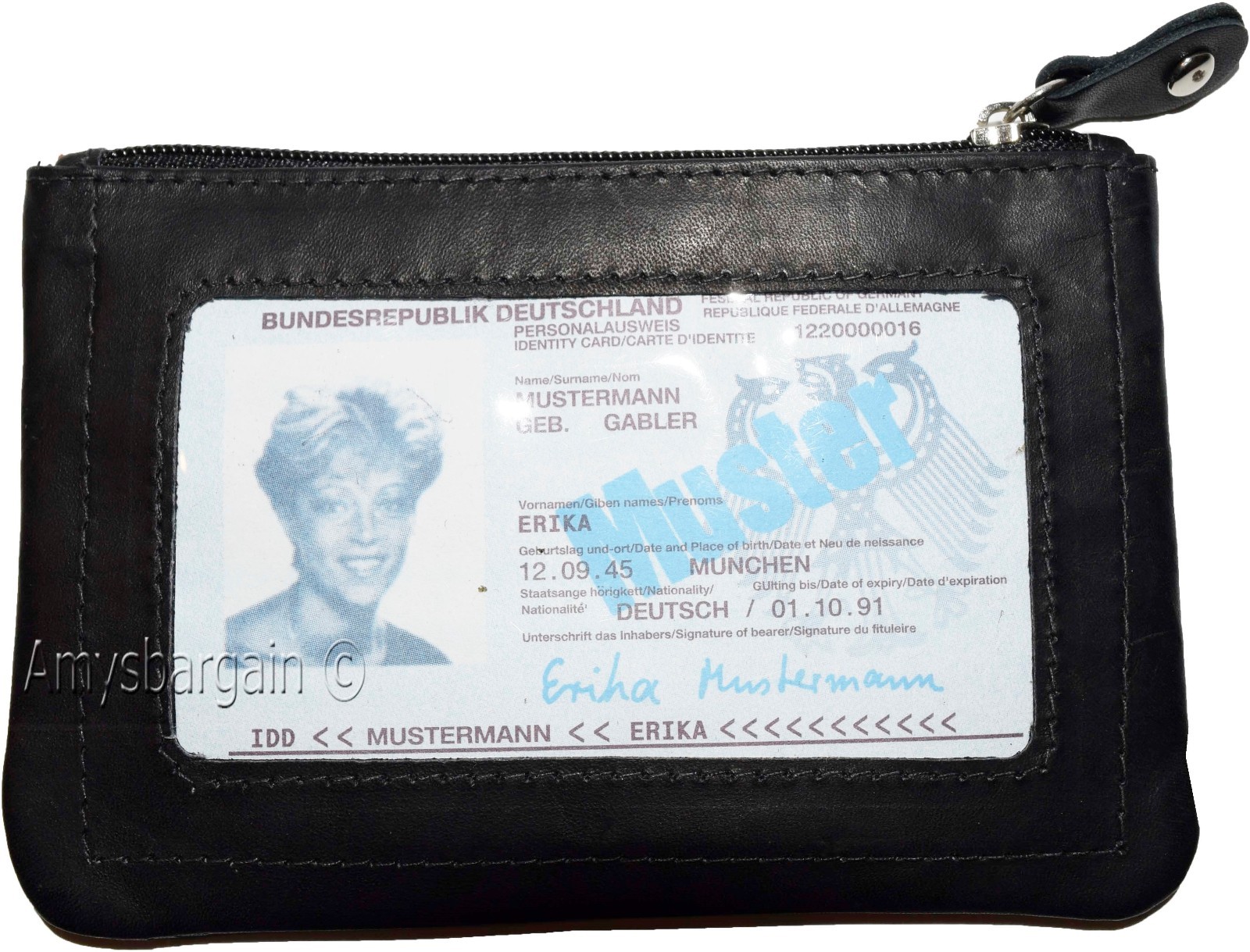 Women's black leather change purse ID window key ring wrist-let new coin case - Image 8