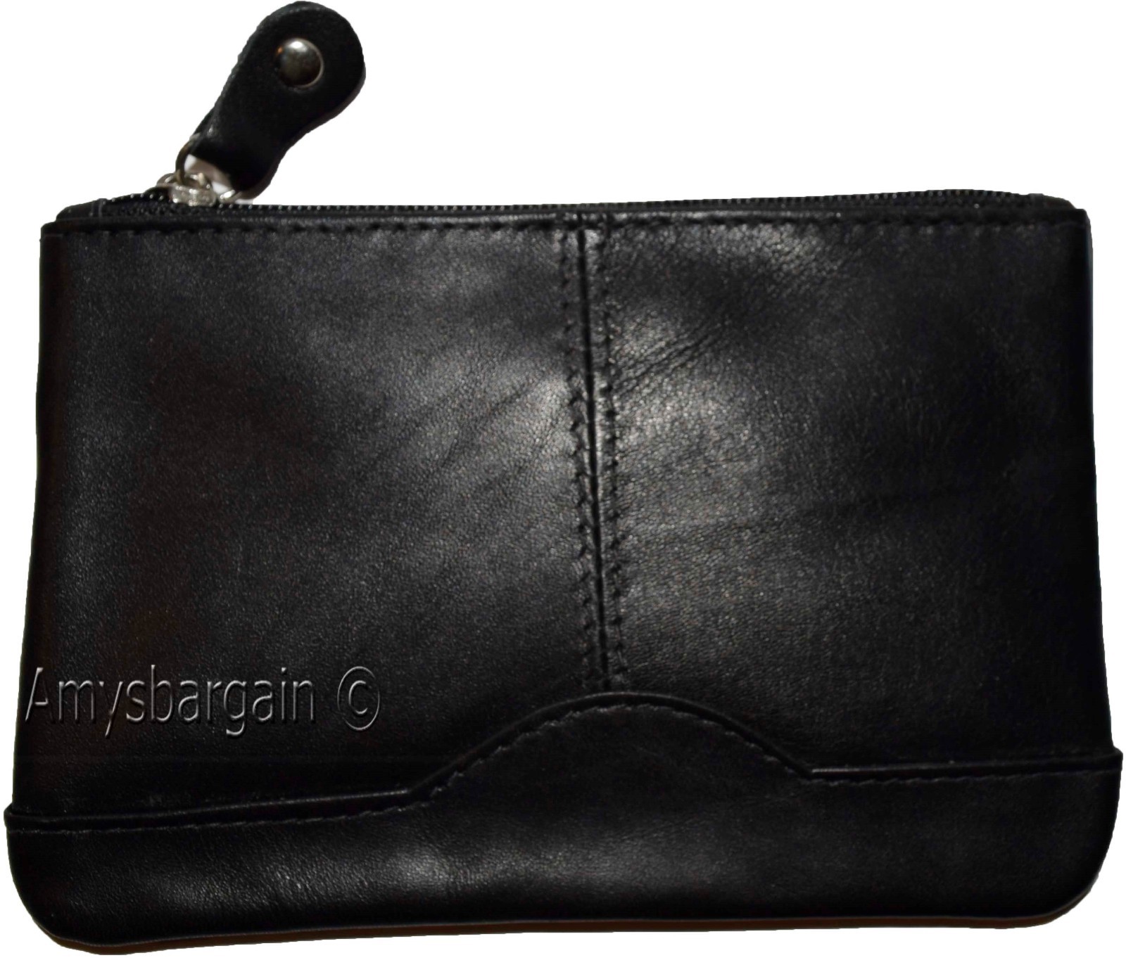 Women's black leather change purse ID window key ring wrist-let new coin case - Image 9
