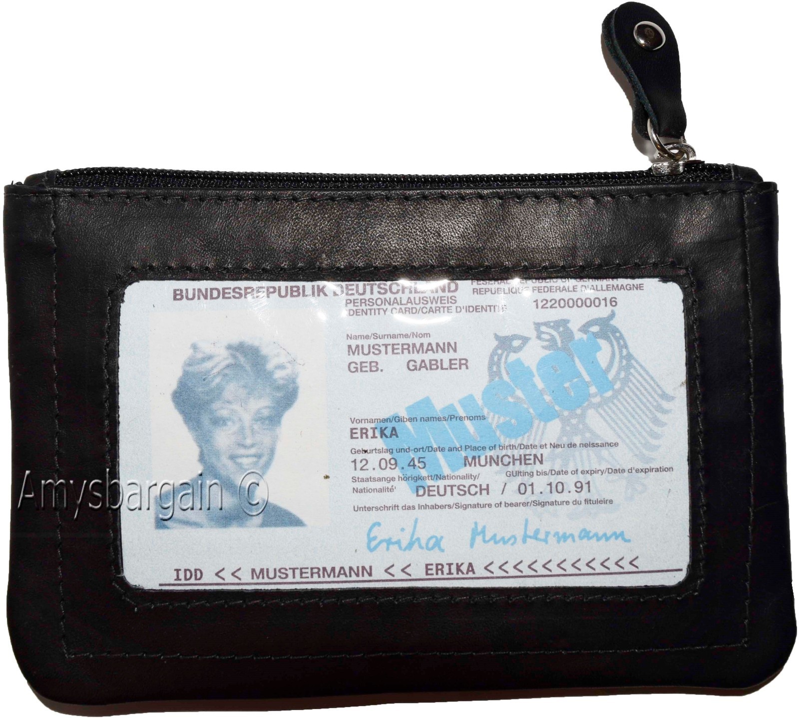 Women's black leather change purse ID window key ring wrist-let new coin case - Image 10