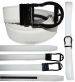men's white belt 43" genuine leather dress casual automatic transparant buckle