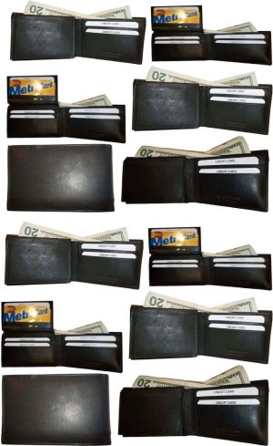 Lot of 12 New style leather man's wallet 2 bill slots 1 zip 4 credit cards ID BN