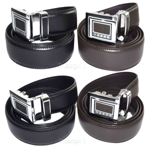 Lot of 2 Men's Belt Black & Brown Leather Automatic lock Up to 43" Dress belt BN