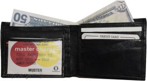 Men's Bifold Black Wallet Genuine Leather 12 Credit Card 2 ID 3 Bill pockets