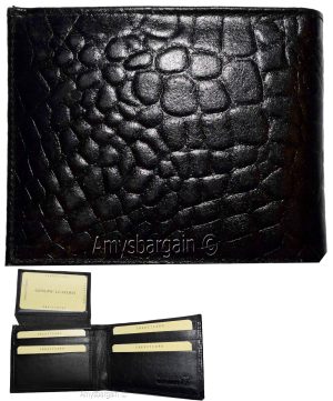 Men's Leather Wallet Black Crocodile Skin Printed leather wallet BR New In Box