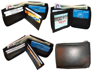 Men’s Zip around wallet Leather wallet Center piece 8 credit cards ID 2 Billfold
