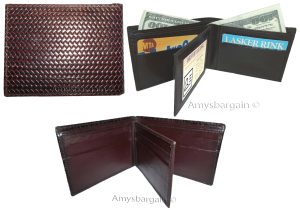 men's wallet woven printed leather new man's bi-fold wallet 2 bill slots 9 card