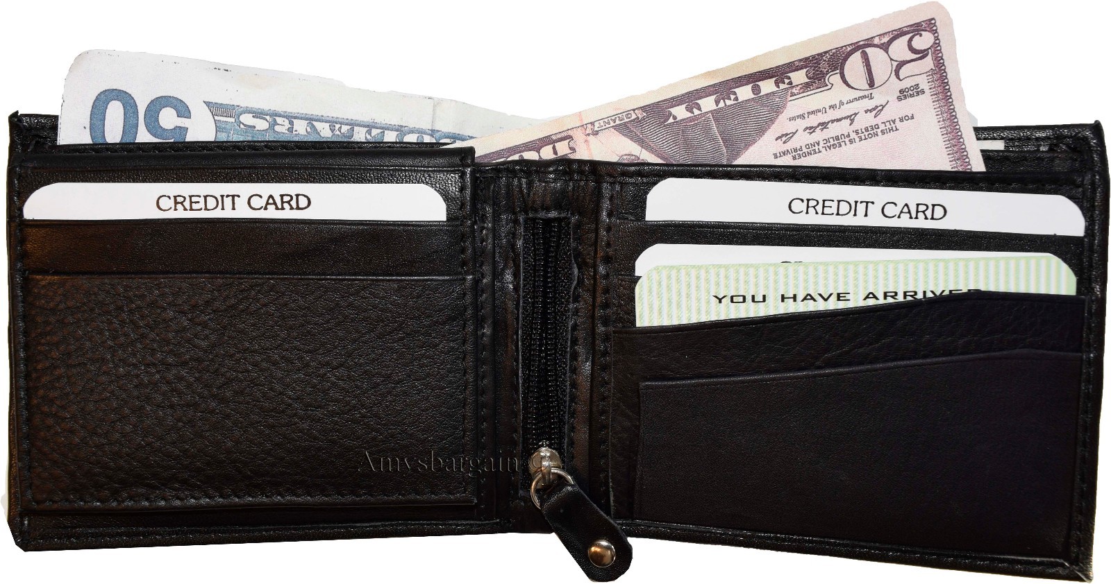 Lot of 2 Men's Bifold Leather wallet 3 bill slots 10 card spaces Zip coin case - Image 11