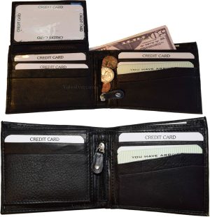 Lot of 2 Men's Bifold Leather wallet 3 bill slots 10 card spaces Zip coin case