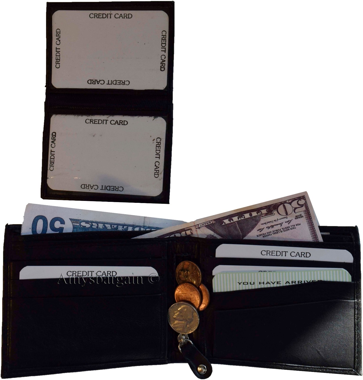 Lot of 2 Men's Bifold Leather wallet 3 bill slots 10 card spaces Zip coin case - Image 5