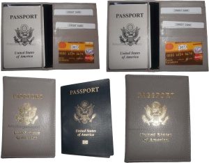 Lot of 4 USA Leather passport case genuine leathe wallet Beige credit card case