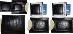 Lot of 6 Crocodile skin printed leather money clip Black Bifold Billfold. BR New