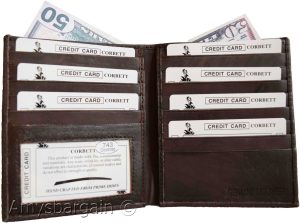 Men's Genuine Leather Bifold Wallet Slim Hipster Brown Cowhide Credit Card case