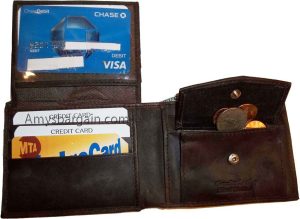 Men's bi-fold Leather Wallet 7 credit debit card ID Change purse 2 bill spaces