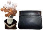 2 new black leather squeeze change purse metal framed squeeze coin change case