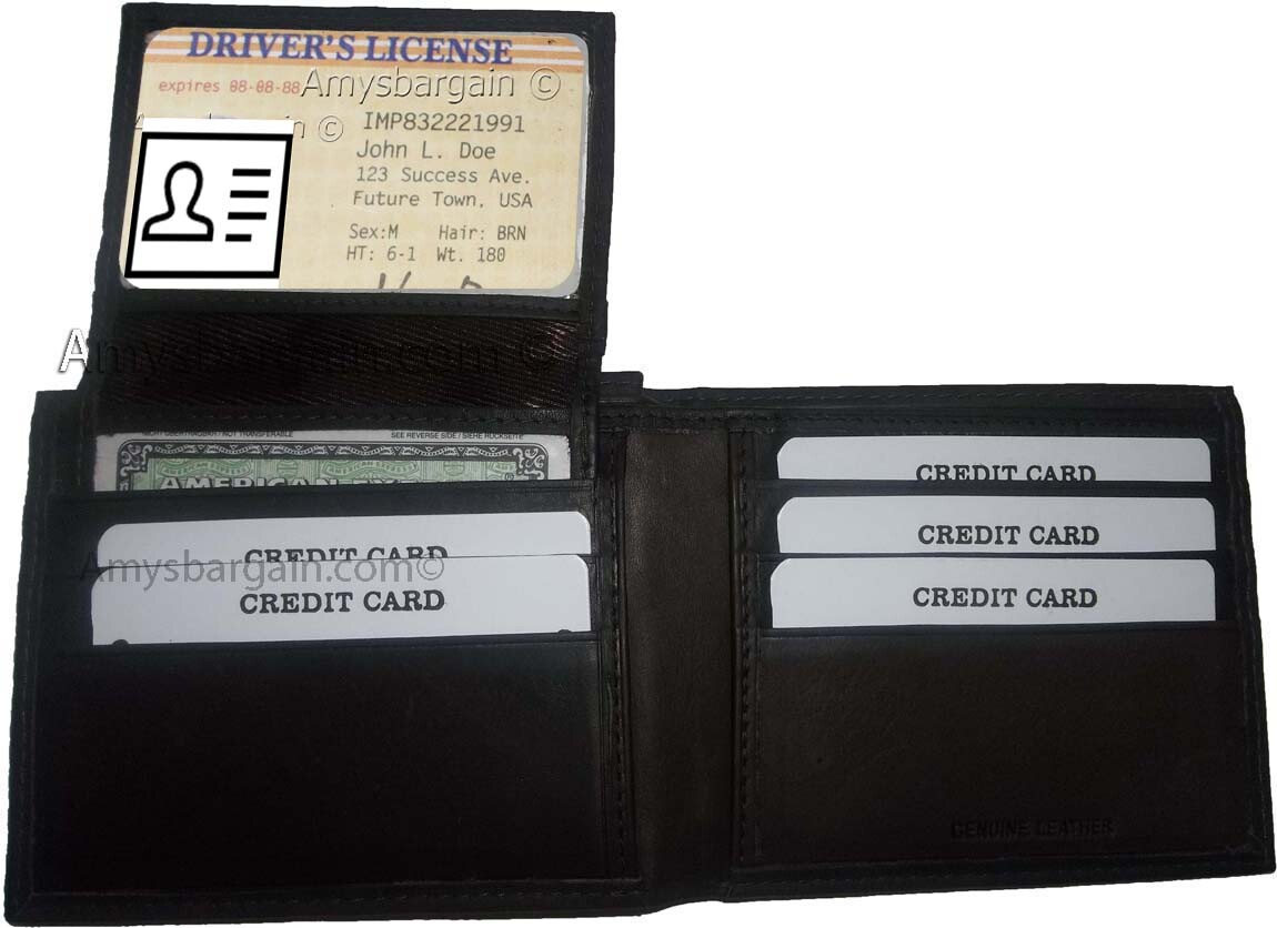 Lot of 2 New Men's Soft Leather Brown billfold Wallet 9 Credit ATM Card 2 ID New - Image 13