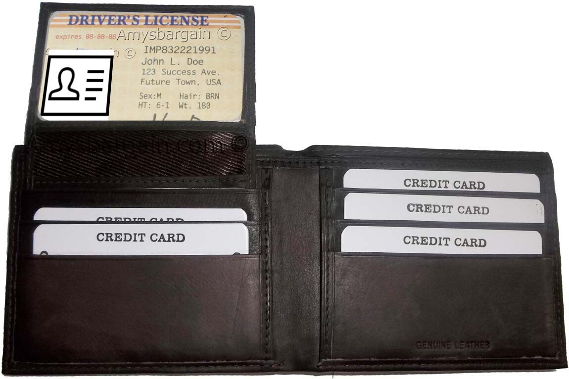 Lot of 2 New Men's Soft Leather Brown billfold Wallet 9 Credit ATM Card 2 ID New - Image 4
