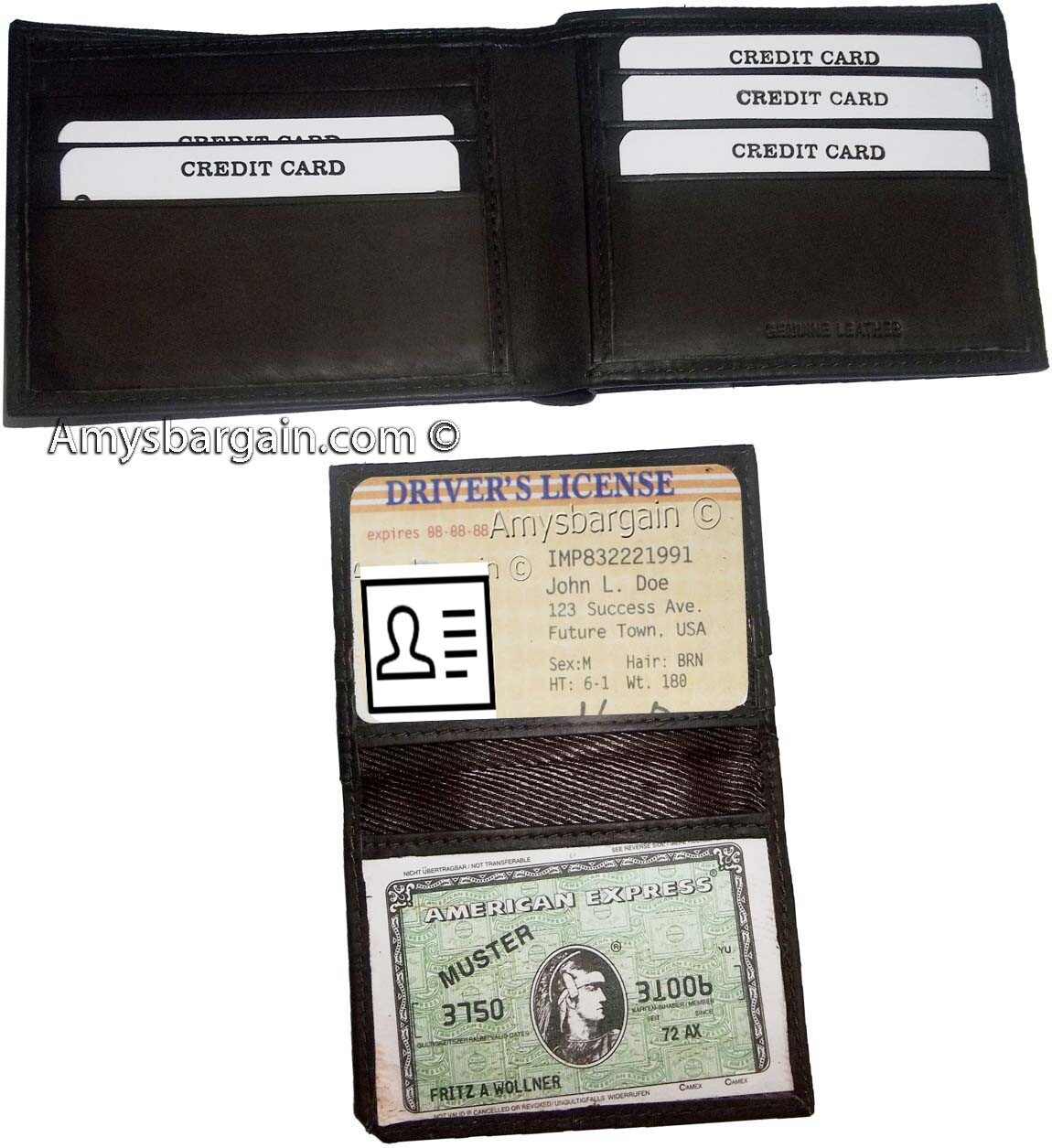 Lot of 2 New Men's Soft Leather Brown billfold Wallet 9 Credit ATM Card 2 ID New - Image 7