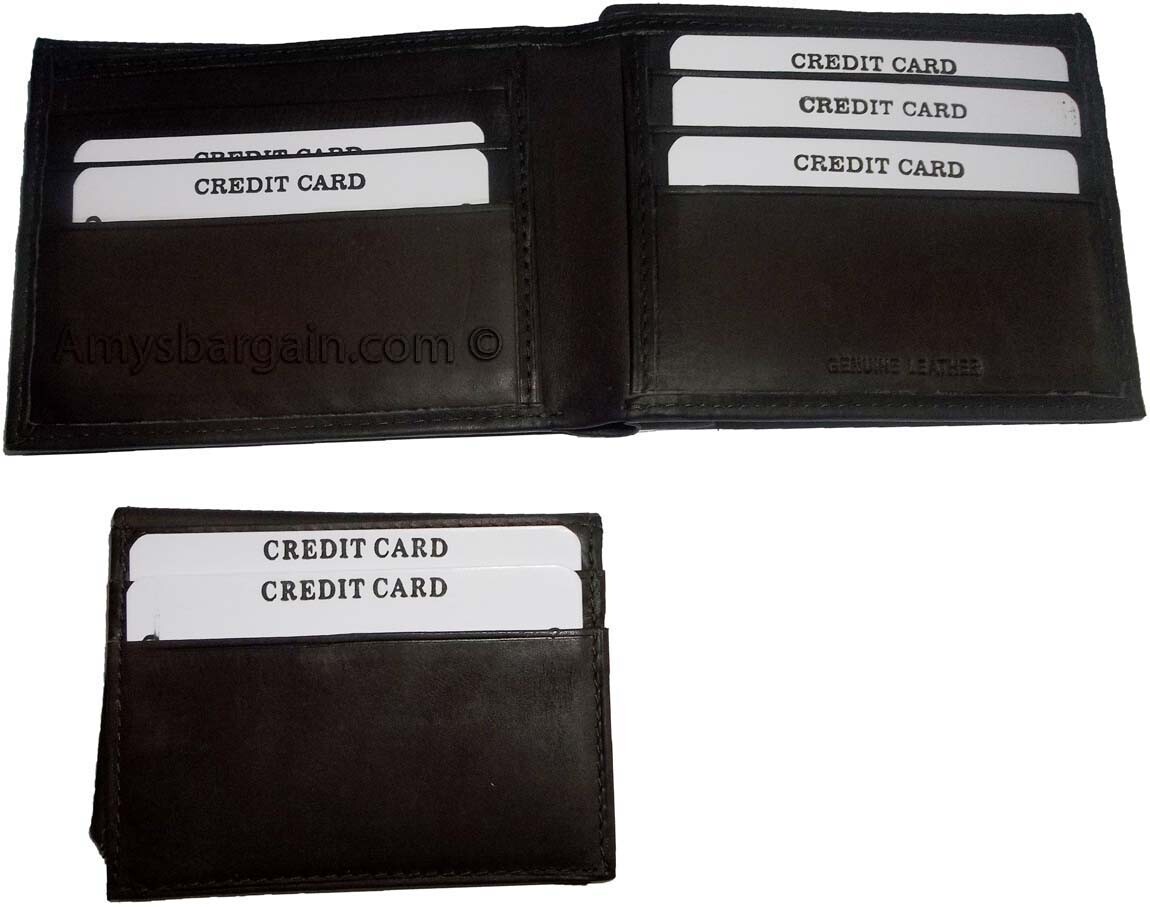 Lot of 2 New Men's Soft Leather Brown billfold Wallet 9 Credit ATM Card 2 ID New - Image 8