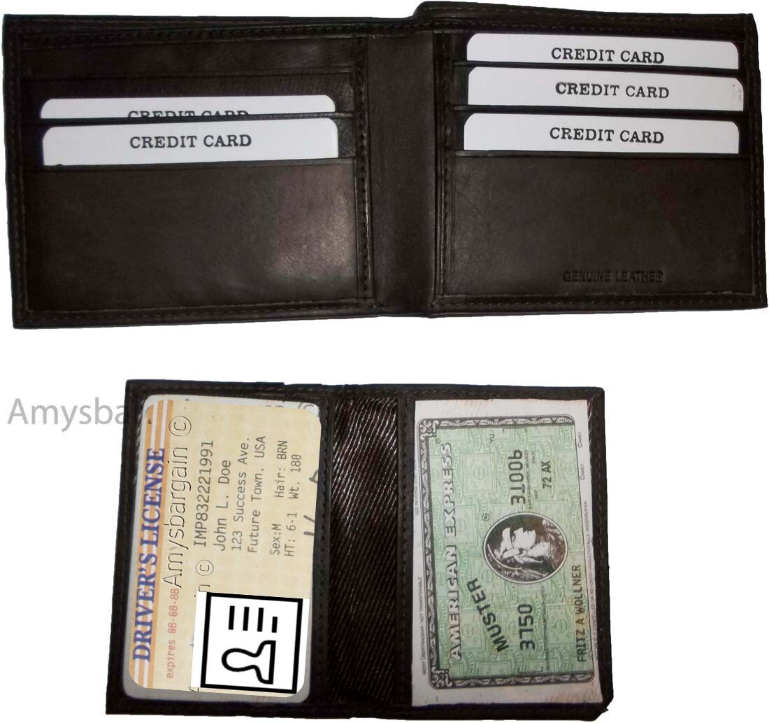 Lot of 2 New Men's Soft Leather Brown billfold Wallet 9 Credit ATM Card 2 ID New - Image 9