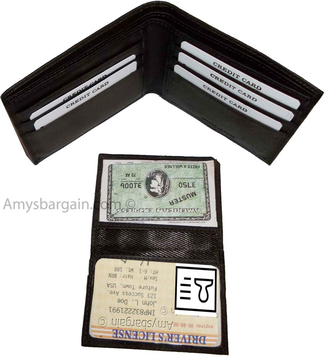 Lot of 2 New Men's Soft Leather Brown billfold Wallet 9 Credit ATM Card 2 ID New - Image 10