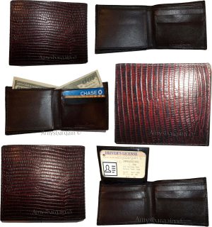 Lot of 6 New Lizard Skin Printed Leather Man's Brown billfold wallet 6 cards ID