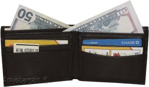 Man’s Wallet natural grain bi-fold br new wallet 6 Card Holder 2 bill slots